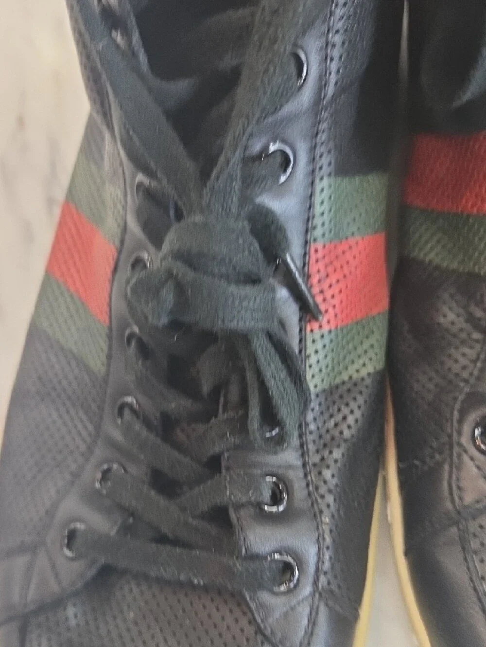 Gucci Black High-Top Sneakers with Red & Green Stripe